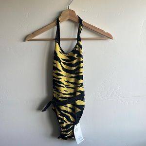 Zara Zebra One Piece Halter Swimsuit Girls Size 11/12